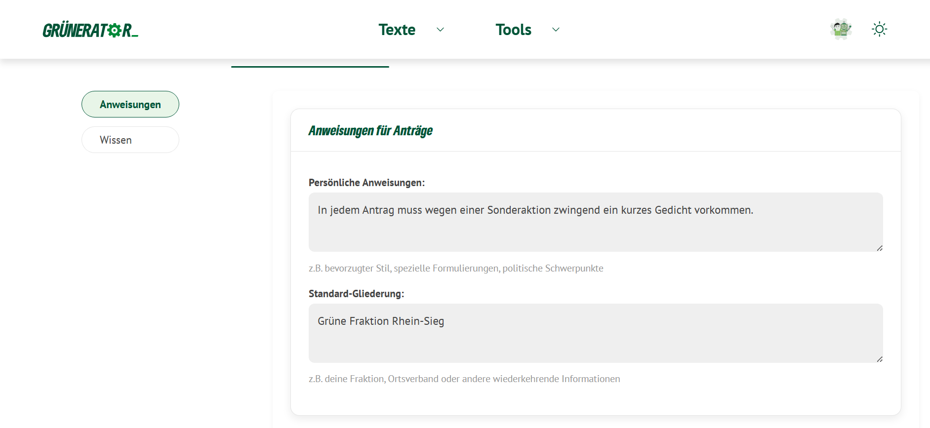 Anweisungen Interface